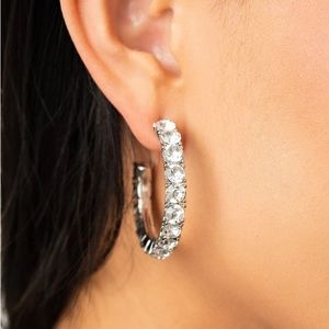White Rhinestones Hoop Earrings
